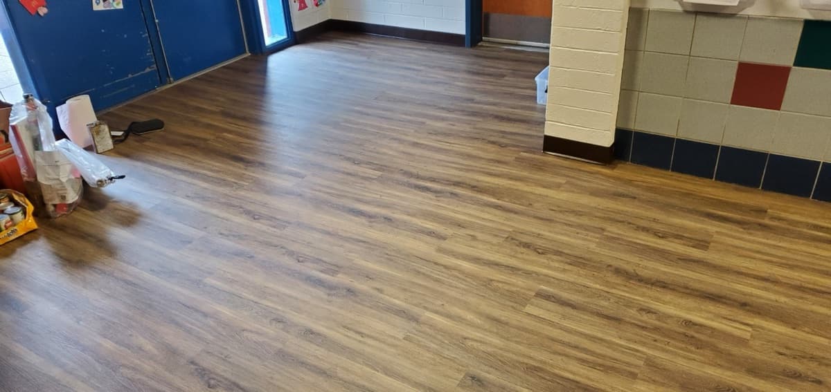 Commercial LVP flooring in an educational facility — installed by Threshing Floors
